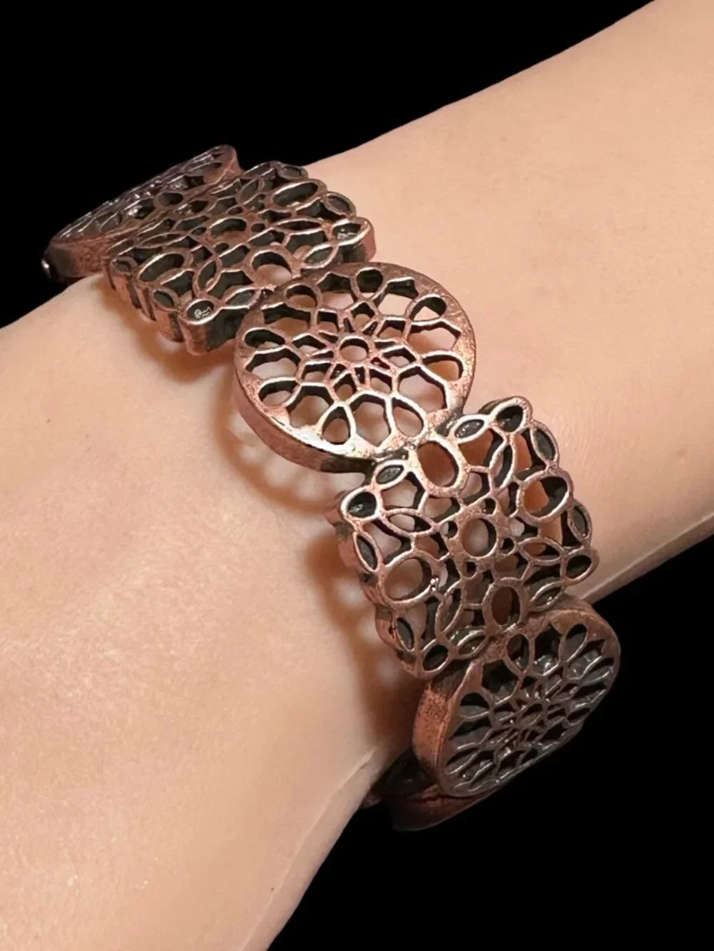 Clamper Hinged Bangle Bracelet Antique Copper Tone Womens Costume Jewelry